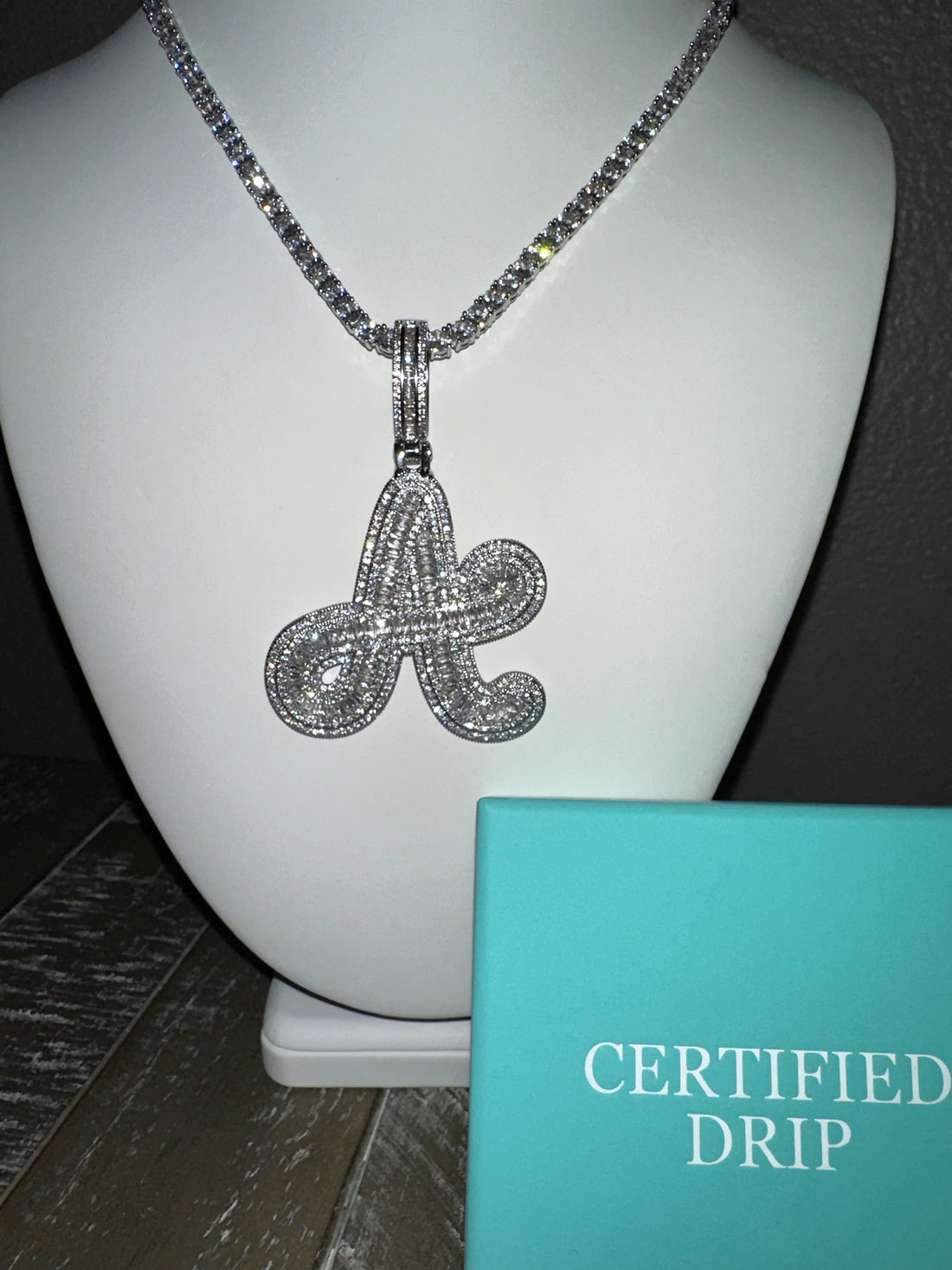 Image Cursive Letter Pendant X Tennis Chain Bundle. 