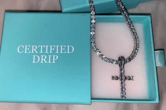 Image of silver 4mm Tennis Chain & Cross Pendant Bundle