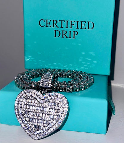 Image of silver Icy Heart Photo Pendant & 5mm Tennis Chain Bundle