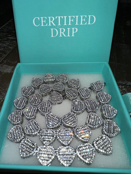 Icy Crushed Baguette Heart Chain