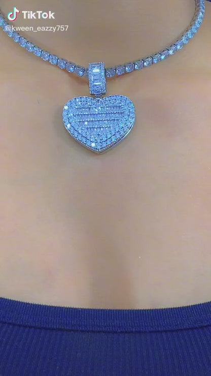 Iced Heart Photo Pendant & 4mm Tennis Chain Bundle