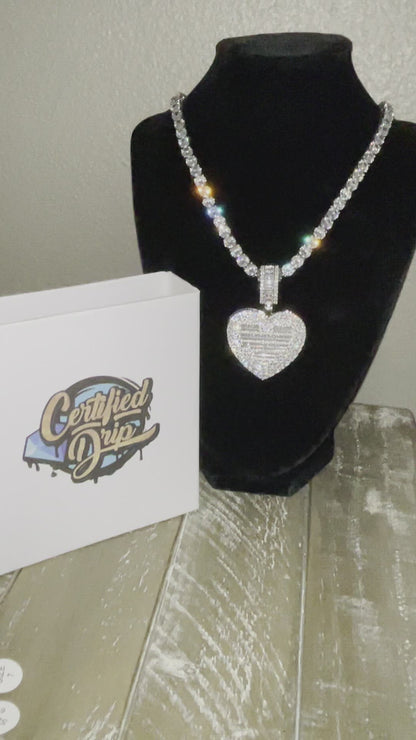 Iced Heart Photo Pendant & 4mm Tennis Chain Bundle