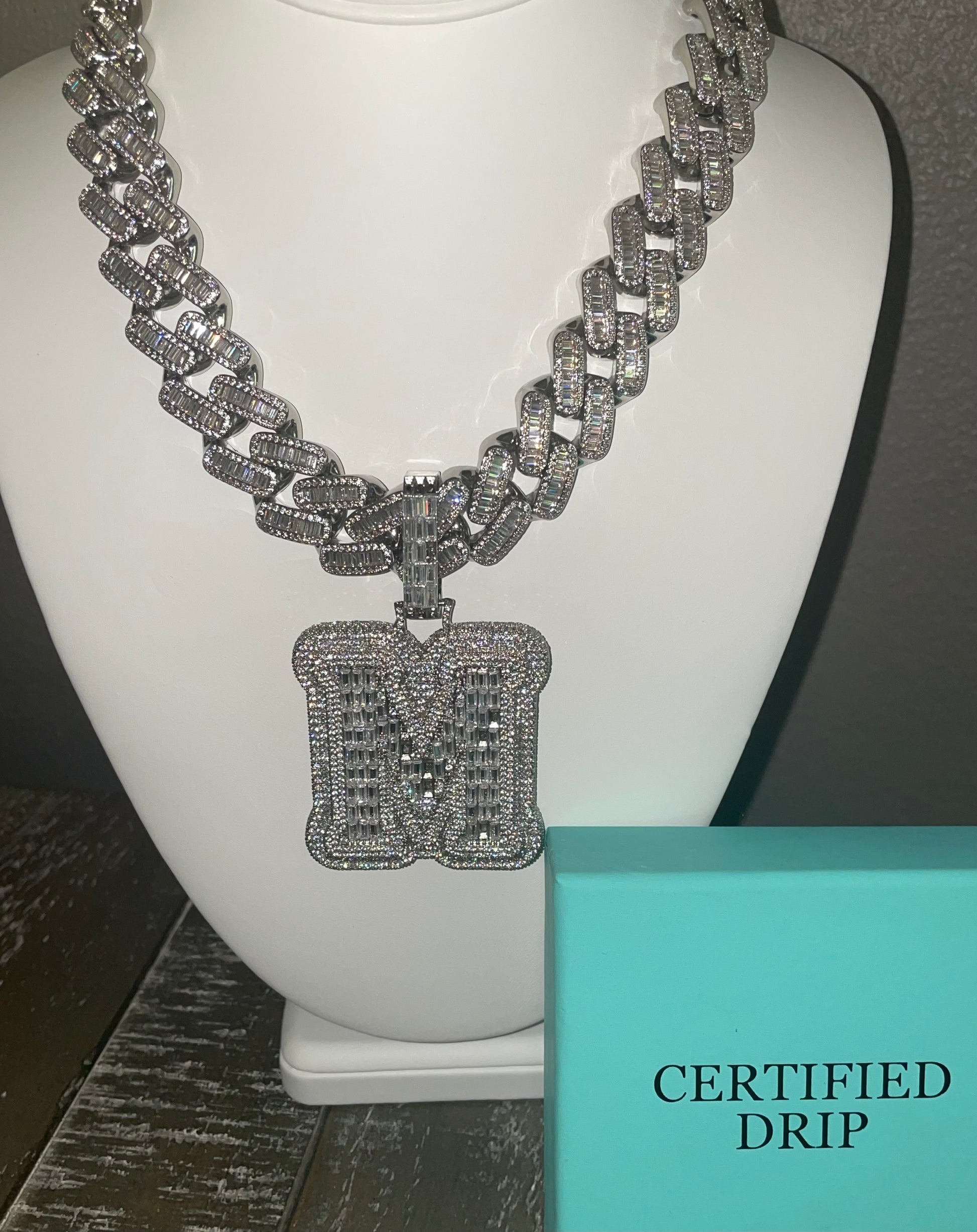 Icy Baguette Initial / 20mm Cuban Chain Bundle (ships in 3-4 weeks) - Certified Drip